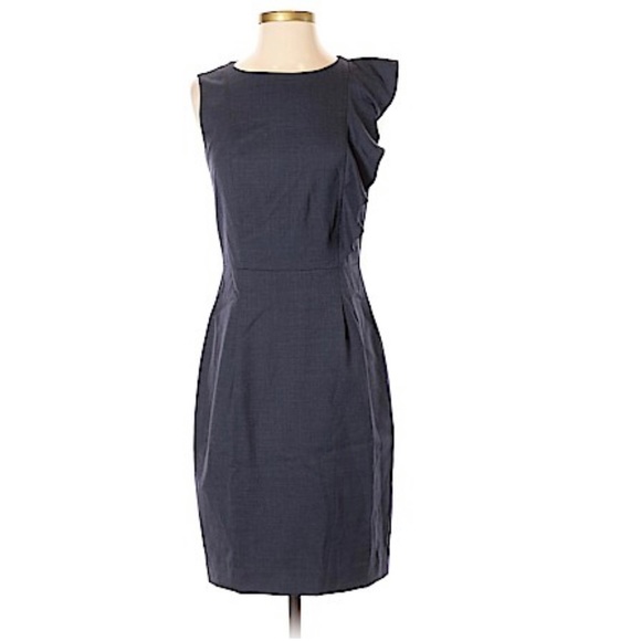 J Crew Ruffle Front Sheath Dress in Super 120 Merino Wool - Picture 2 of 5